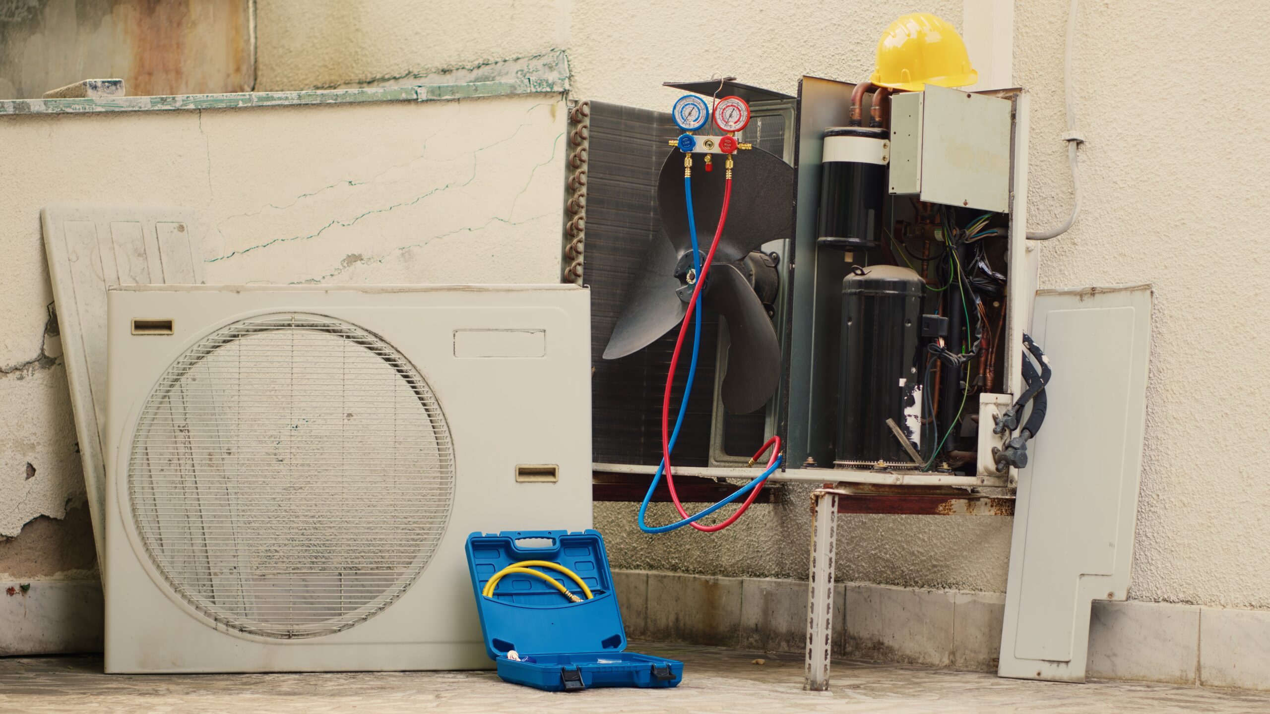 HVAC technician inspecting an air conditioning system